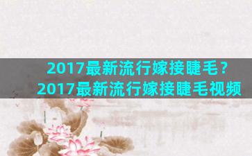 2017最新流行嫁接睫毛？2017最新流行嫁接睫毛视频