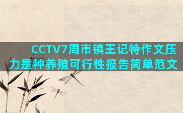 CCTV7周市镇王记特作文压力是种养殖可行性报告简单范文