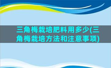 三角梅栽培肥料用多少(三角梅栽培方法和注意事项)