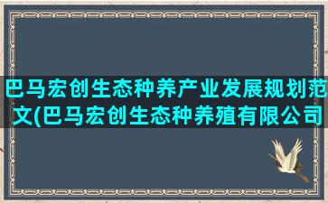 巴马宏创生态种养产业发展规划范文(巴马宏创生态种养殖有限公司)