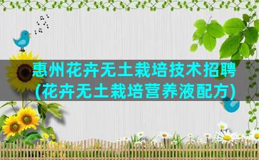 惠州花卉无土栽培技术招聘(花卉无土栽培营养液配方)