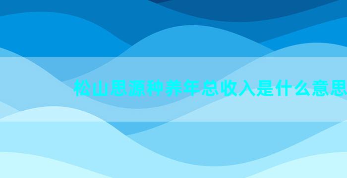 松山思源种养年总收入是什么意思